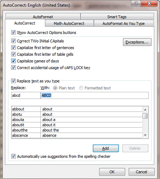 How to Customize AutoCorrect Options in MS WORD 2007/2010