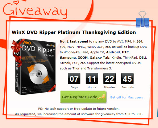 Thanksgiving Day Giveaway: Grab Free Copy of WinX DVD Ripper Platinum